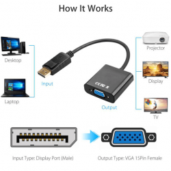 Gold Plated DisplayPort to VGA Adapter, Black