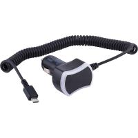 Staples Car Charger with Built-In 6' Coiled Micro Charging Cable Black