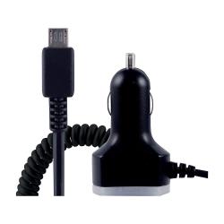 Staples Car Charger with Built-In 6' Coiled Micro Charging Cable Black