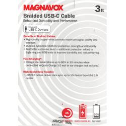 MAGNAVOX 3 Foot Fabric USB Type C to USB Cable