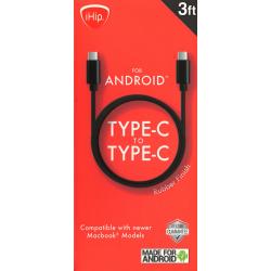 Charge-Only iHip 3 Foot Black PVC USB Type C to Type C Cable