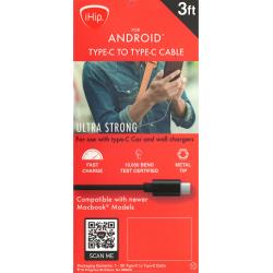 Charge-Only iHip 3 Foot Black PVC USB Type C to Type C Cable