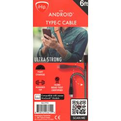 Charge-Only iHip 6 Foot Rugged Braided USB Type C Cable